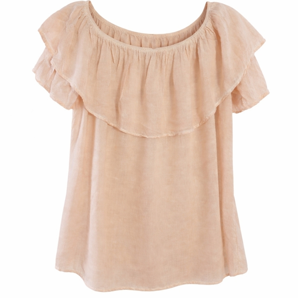 Entro Pink Peach Ruffle‎ Off-Shoulder Boho Chic Flowy Blouse Top Sz Small